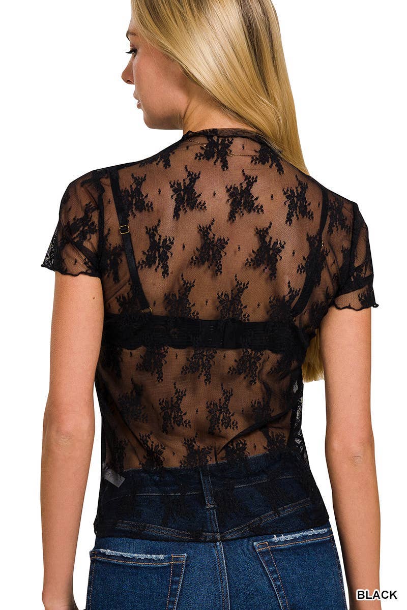 6339 Lace See-through Layering Short Sleeve Top