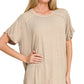 Washed Ribbed Short Sleeve Boat-neck Top 8393a