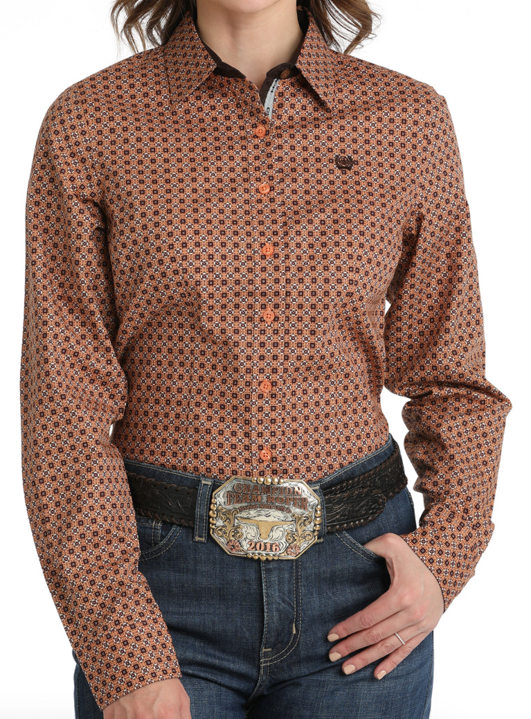 Shirts Women’s Cinch Long Sleeve Geo Print Coral MSW9165057