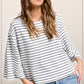 HDT7723-Striped Semi Crop Top women’s shirt with 3/4 Bell Sleeves