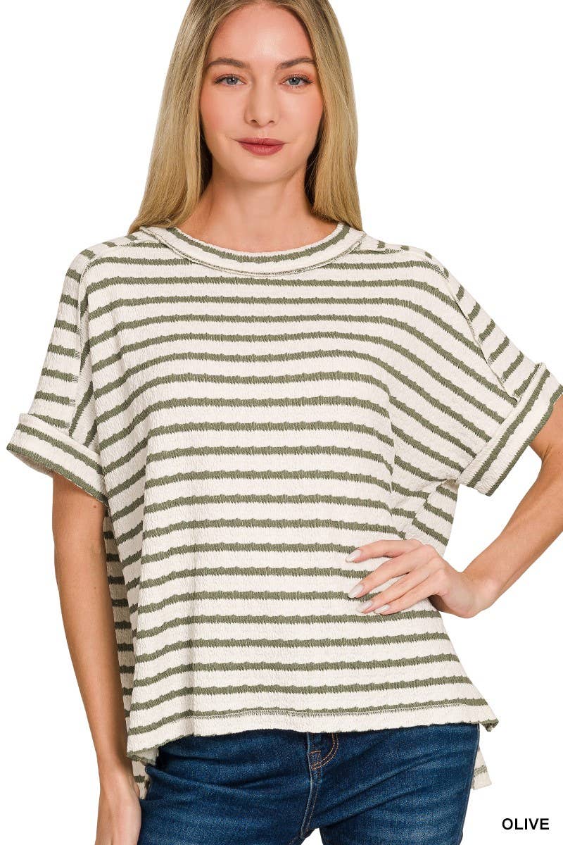 8602A Stripe Jacquard Round-neck Box Tee