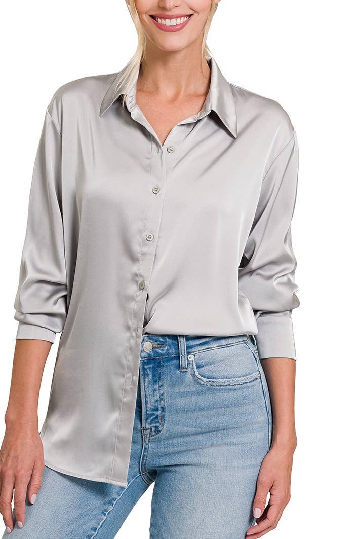 Satin Charmeuse Button Front Shirt Women’s 1170D4