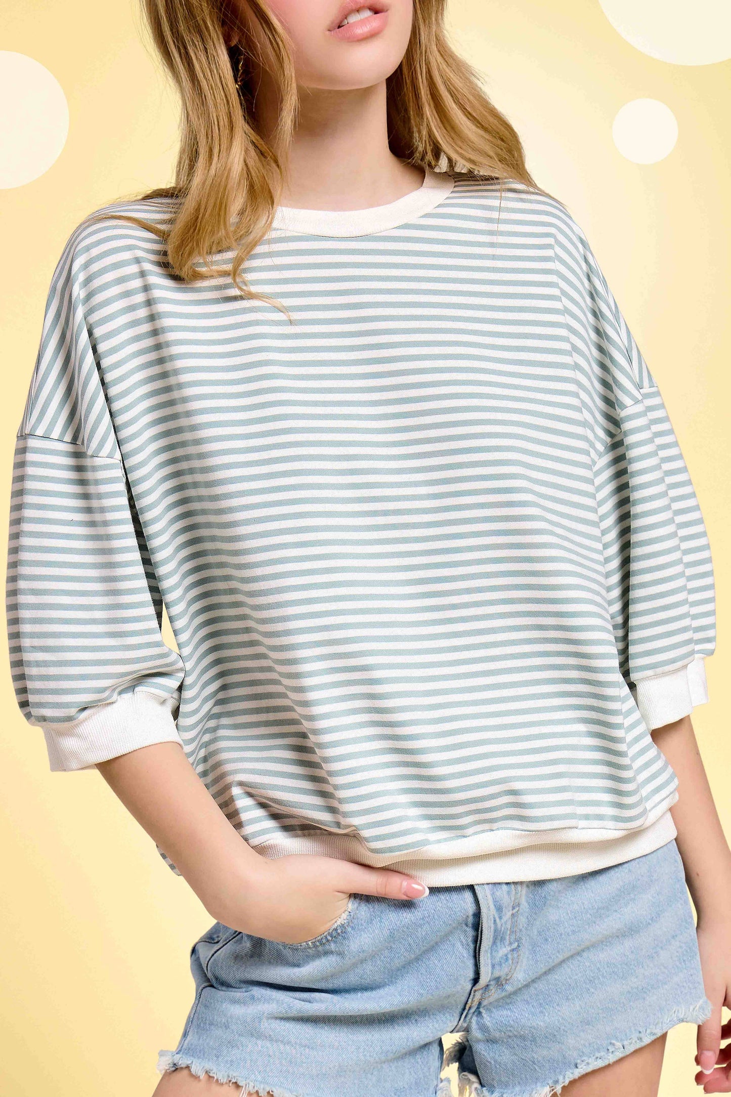Shits Women’s Loose Fit Striped Short Sleeve Crew Neckline Top MCT7688