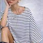 HDT7723-Striped Semi Crop Top women’s shirt with 3/4 Bell Sleeves