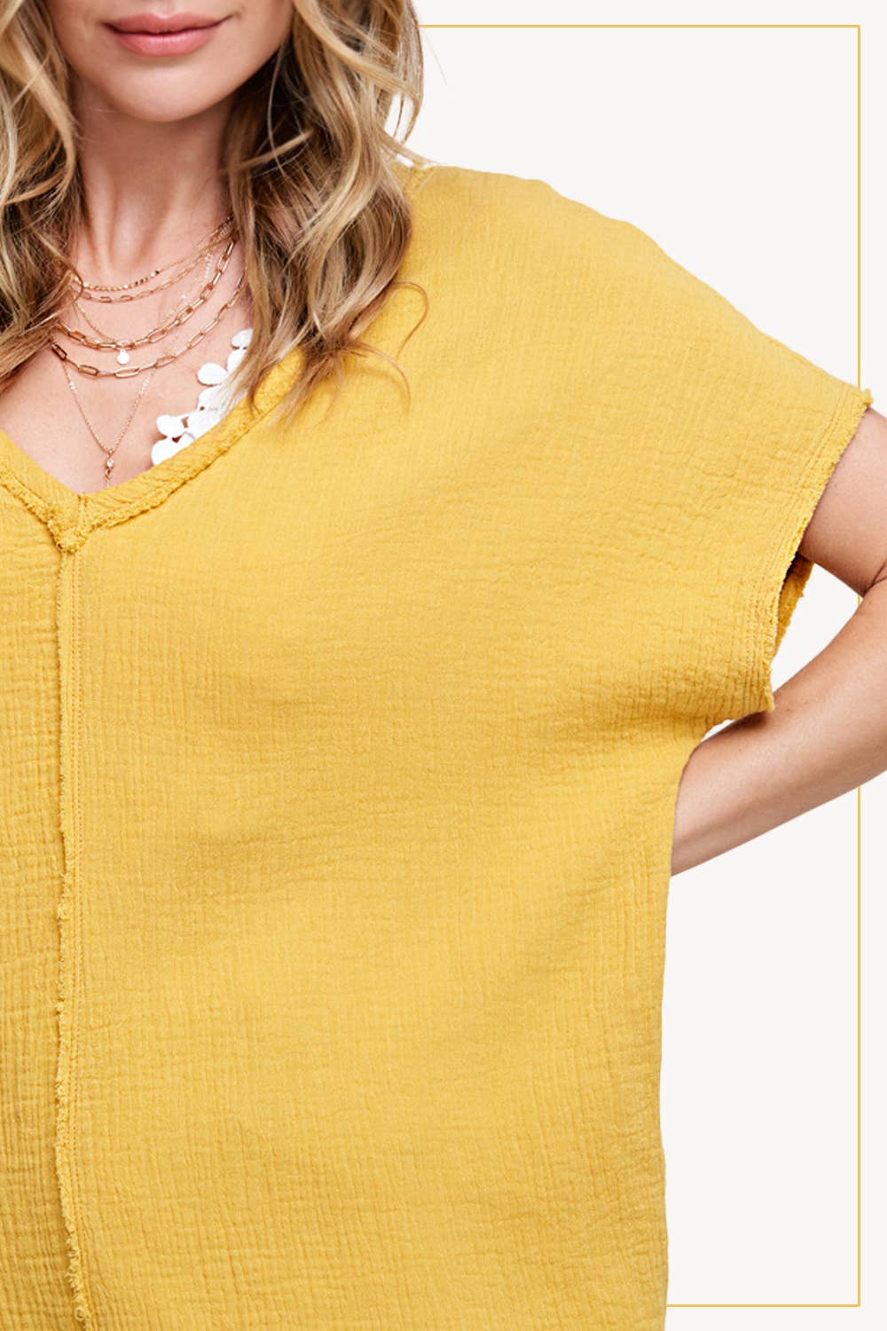 Loose Fit Gauze Fabric Short Sleeve Top HBT7624