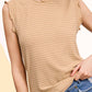 HCT7692-Stretchy Brushed Ruffle Sleeve Stripe Tank Top