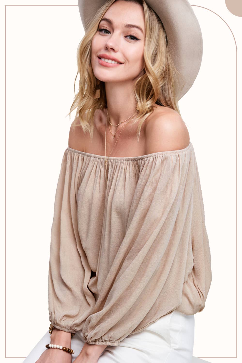 HAT7501 Breathable Fabric Off Shoulder Balloon Sleeve Top Women’s Shirts