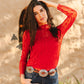 LARIAT Women’s LACE L/S *RED Mesh Top