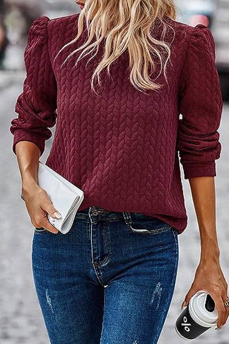 CWOSWL07861 PUFFER CABLE KNIT SWEATSHIRT outerwear women’s