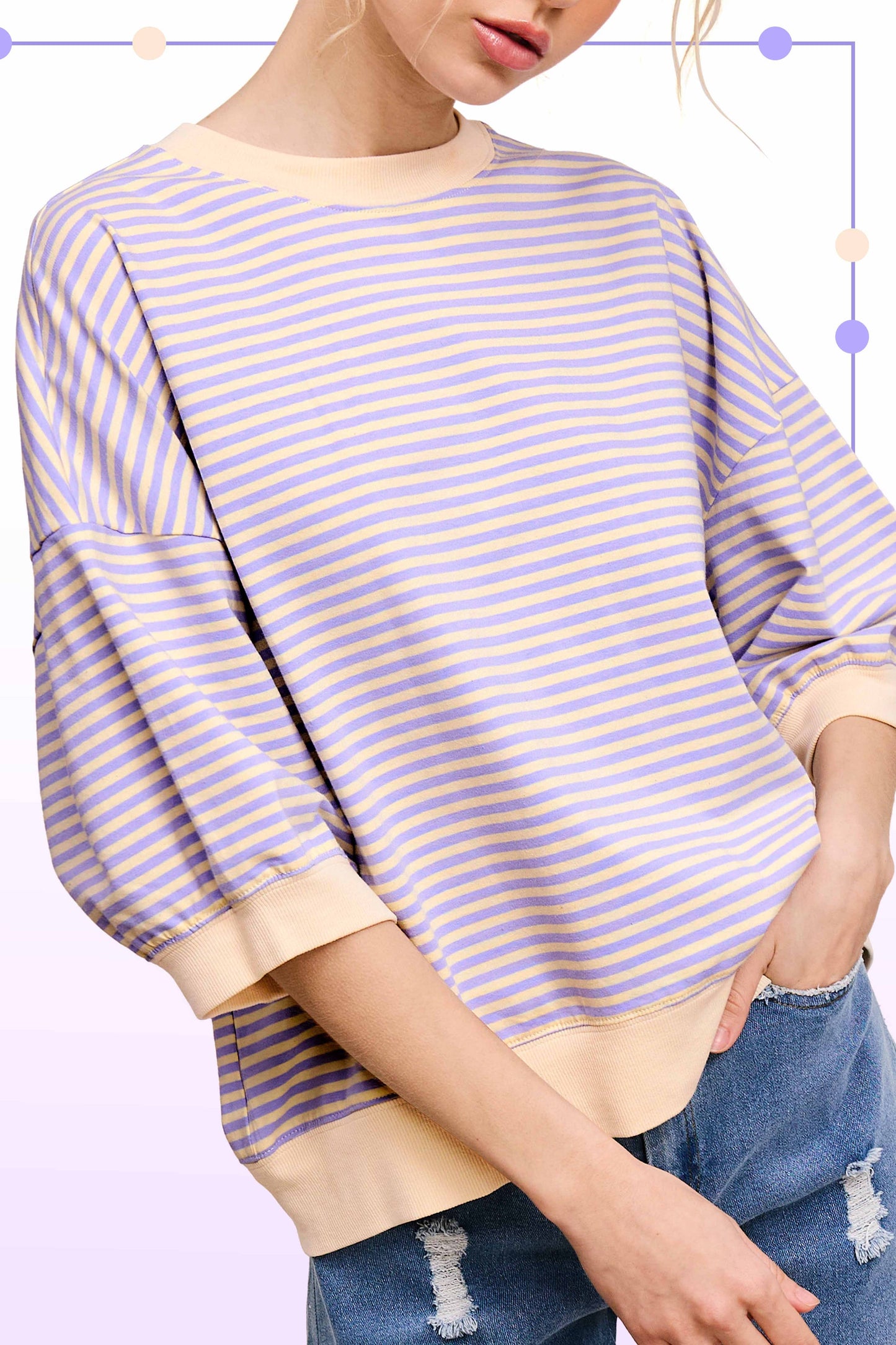 Shits Women’s Loose Fit Striped Short Sleeve Crew Neckline Top MCT7688