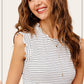 HCT7692-Stretchy Brushed Ruffle Sleeve Stripe Tank Top