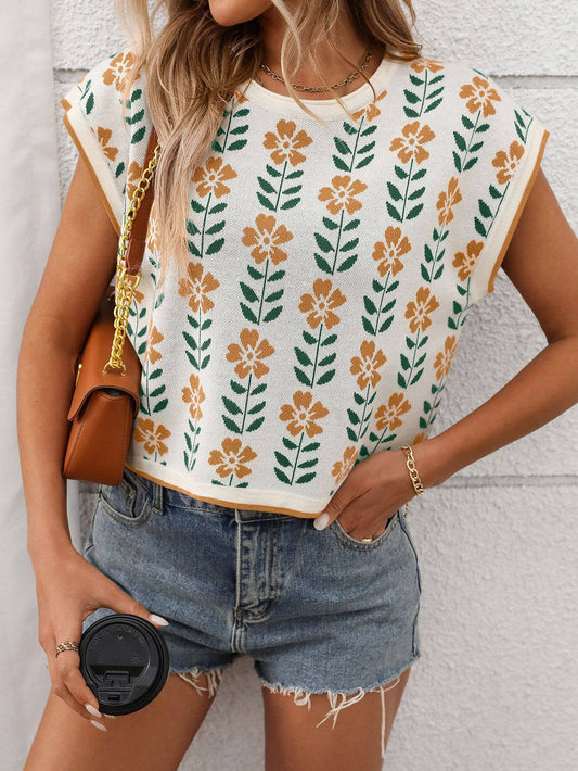 SW1325 Knit Top with Floral Detail