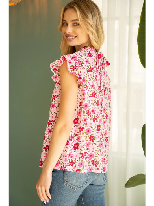 Shirts Women’s Short Ruffle Sleeve Tie back Flower Print 31652-24