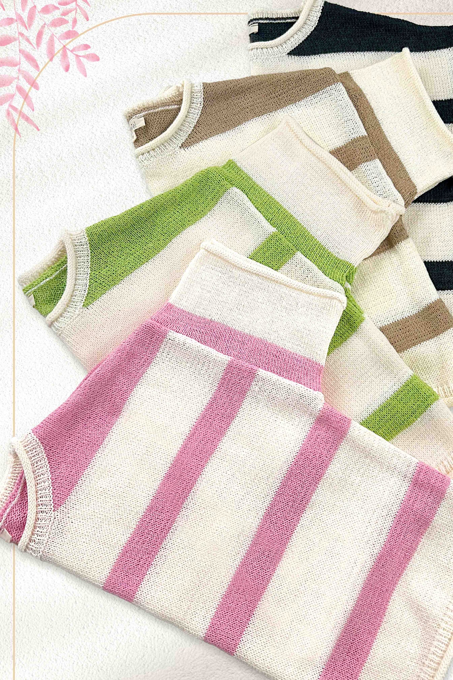 MCS3579-Boxy Silhouette Stripe Lightweight Sweater Top Outerwear Women’s