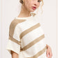 MCS3579-Boxy Silhouette Stripe Lightweight Sweater Top Outerwear Women’s