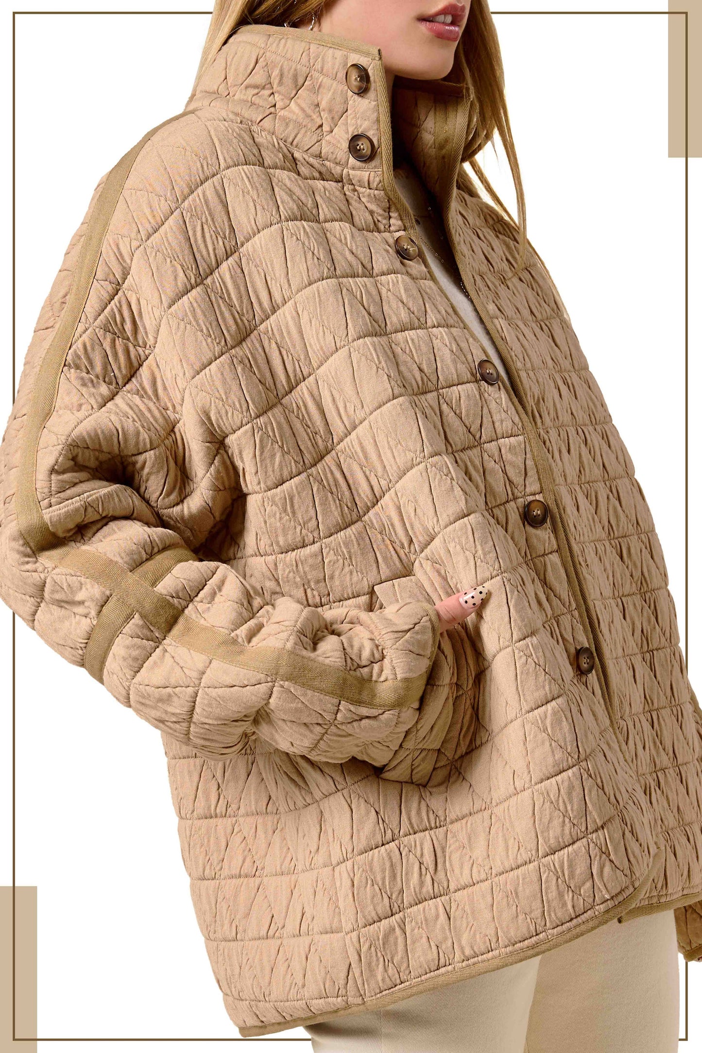Outerwear Women’s Oversized Soft Quilted Button Down Jacket JKT1787