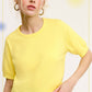 Soft Short Puffy Sleeve Basic Stretchy Knit Top MCS3600