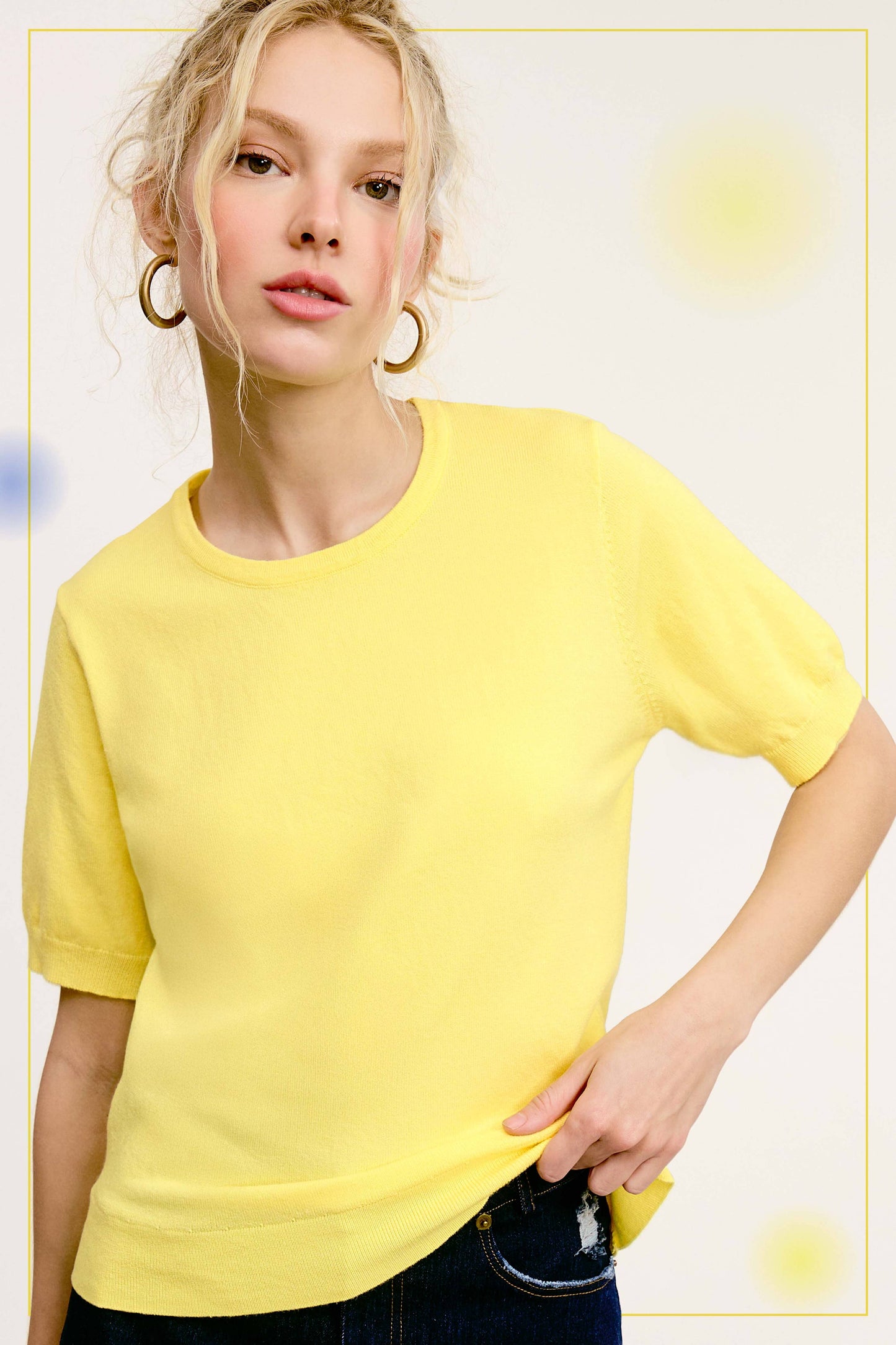 Soft Short Puffy Sleeve Basic Stretchy Knit Top MCS3600