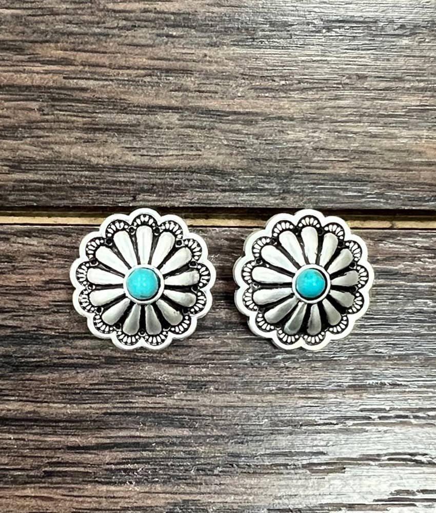 724216, Brass Concho Turquoise Stud Earrings