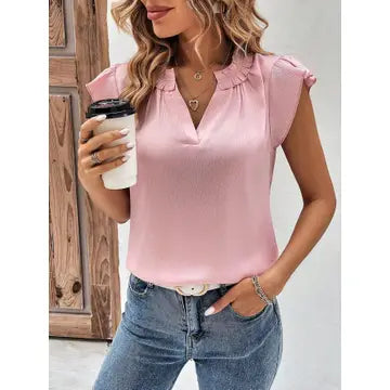 Shirts Women’s V-Neck Ruffled Sleeve Pink W20507446