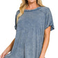 8393A Washed Ribbed Short Sleeve Boat-neck Top