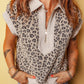 Shirts Women’s LDC Zip up Collared Leopard Cap Sleeve Topb P1520