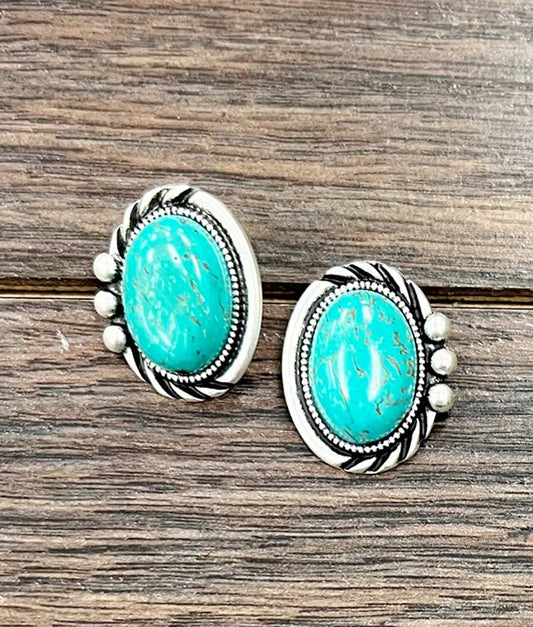 724199, 20mm Oval Turquoise Stud Earrings