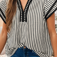 LDC Double Ruffled Short Sleeve Contrast Trim V Neck Blouse P1619