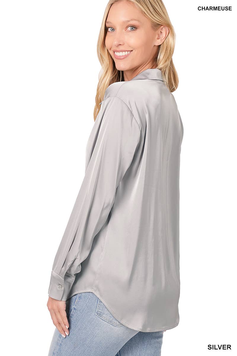 Satin Charmeuse Button Front Shirt Women’s 1170D4