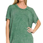 Washed Ribbed Short Sleeve Boat-neck Top 8393a
