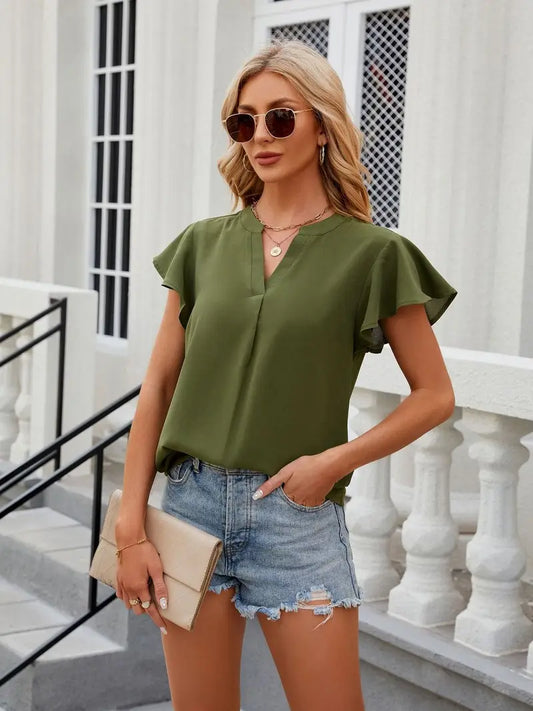 Shirts Women’s Sleeveless Round Neck Ruffle CWTBLSL0184