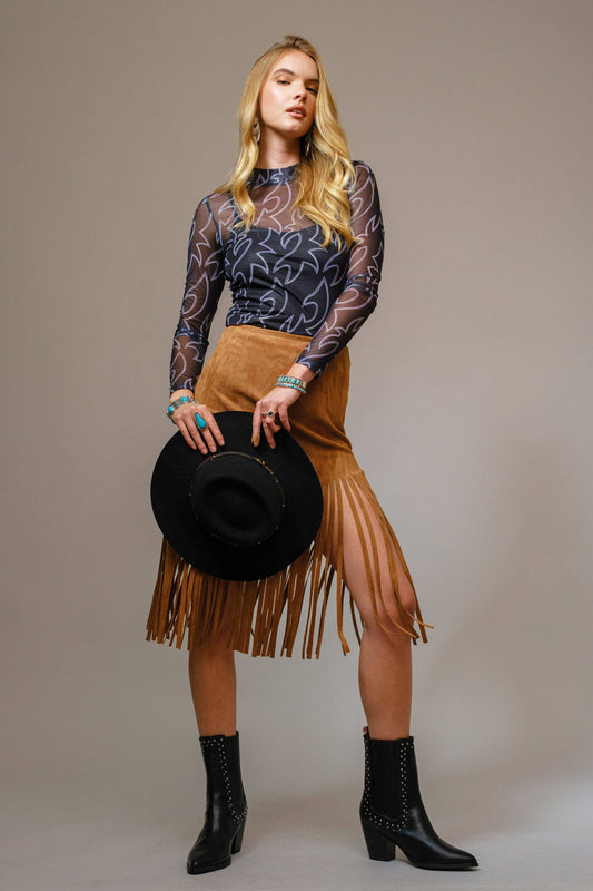 Shirts Women’s  Boots Stitch Throughout Mesh Mock Neck Fitted Top 36349T