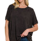 Washed Ribbed Short Sleeve Boat-neck Top 8393a