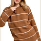 Outerwear Loose Fit Stripe Long Sleeve Crewneck Sweater HCS3553
