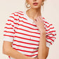 Shirts Women’s Lightweight Puff Short Sleeve Stripe Knit Top JCS3562