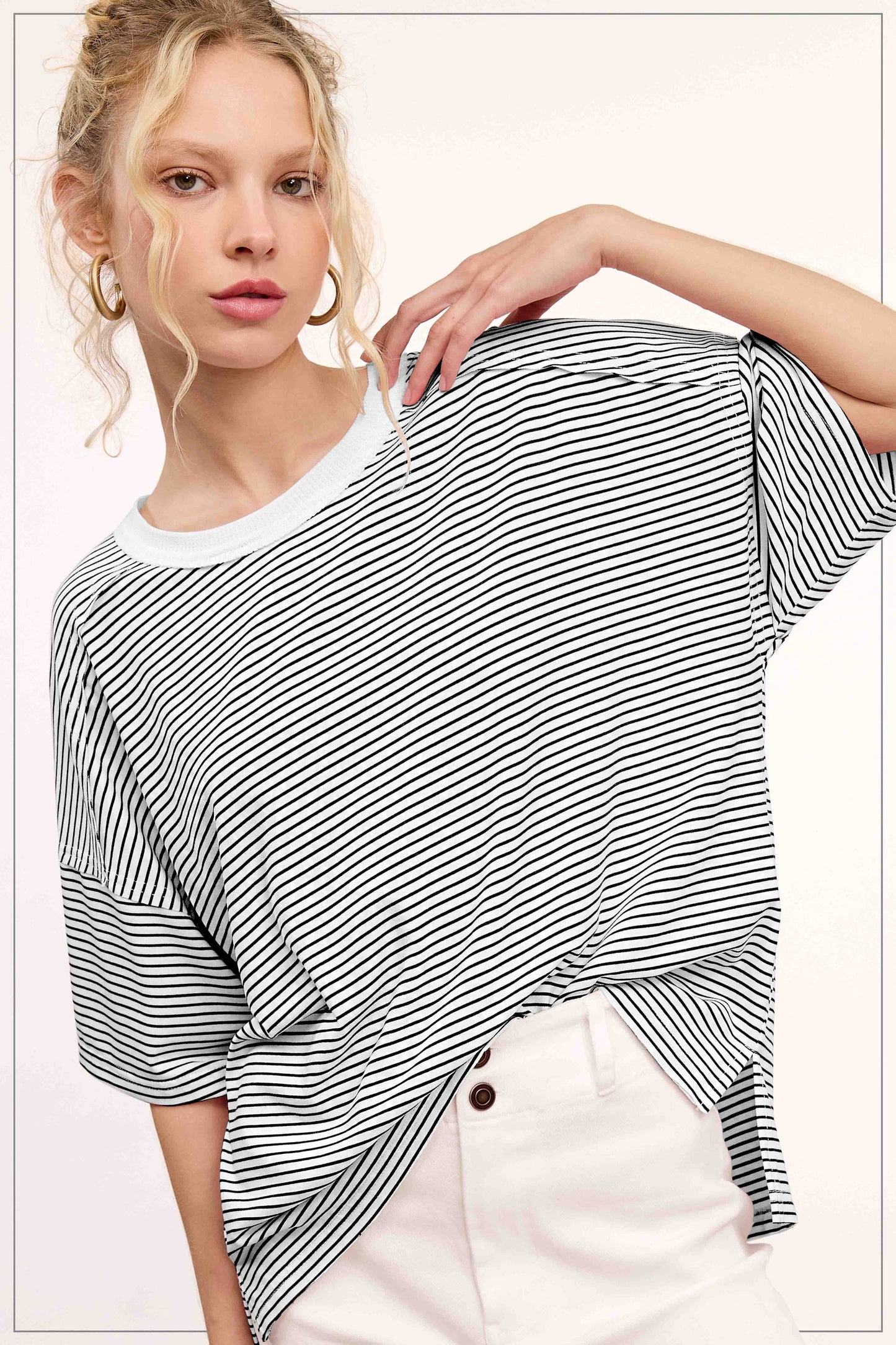 Shirts Women’s Striped Drop Shoulder Short Sleeves HDT7703