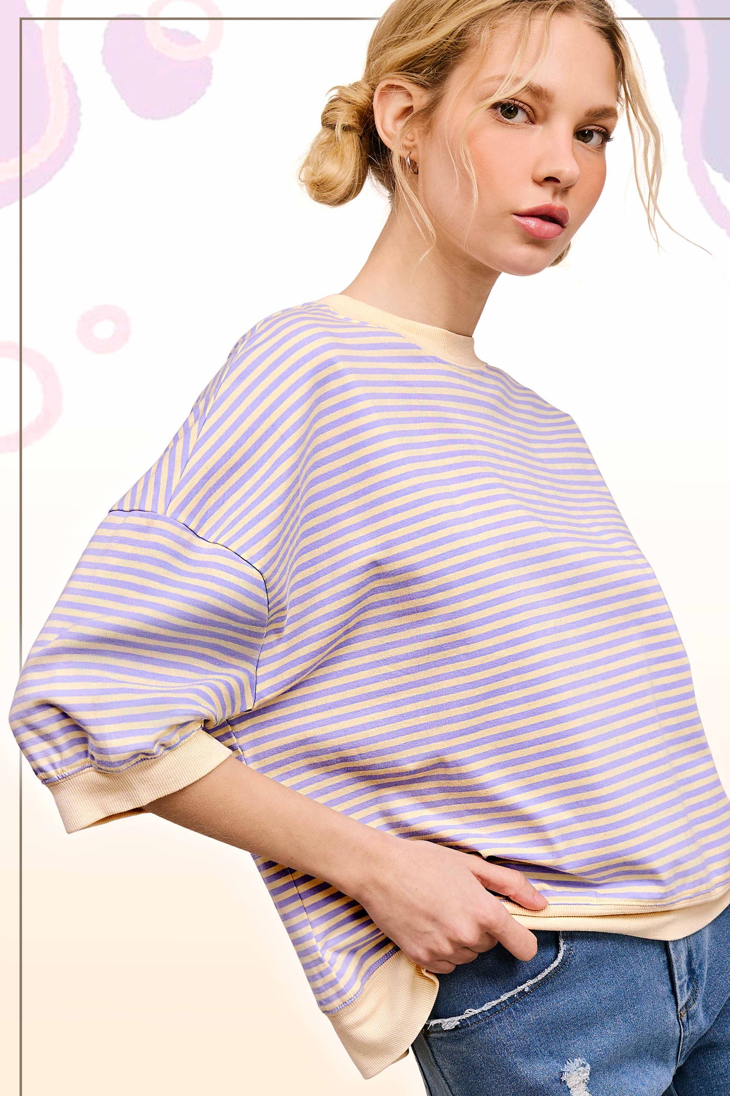 Shits Women’s Loose Fit Striped Short Sleeve Crew Neckline Top MCT7688