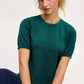 Soft Short Puffy Sleeve Basic Stretchy Knit Top MCS3600