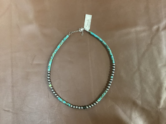 Jewelry Necklace Turquoise and Silver Beads