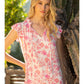 Shirts Women’s Short Ruffle Sleeve V Neck Flower Print 32025-32