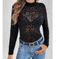 Shirts Women’s Semi Sheer Mesh Floral Lace, Black leopard RCJY02