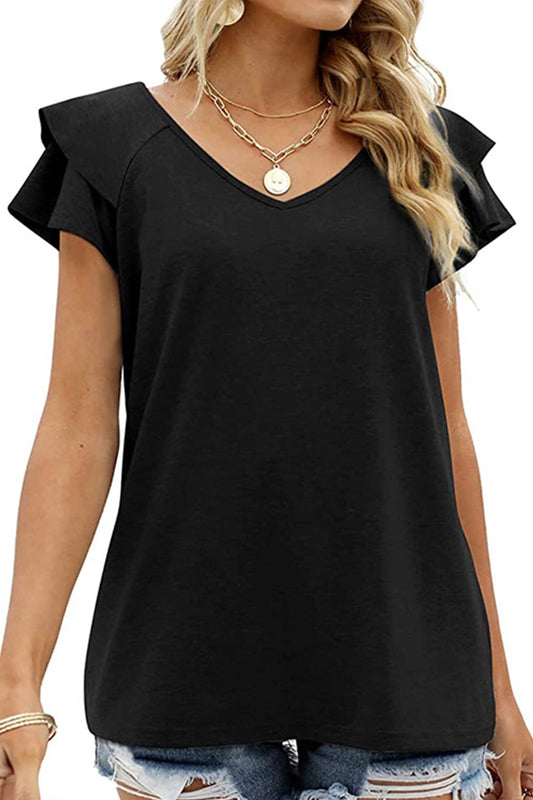 Women’s Shirt Doubble Sleeve Ruffle V Neck CWTTSO527