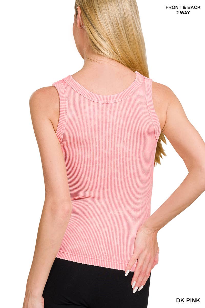 Tops Women’s 2 Way Neckline Washed Ribbed Seamless Tank