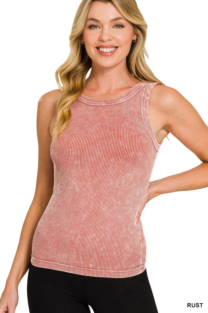 Tops Women’s 2 Way Neckline Washed Ribbed Seamless Tank