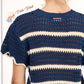 Outerwear Round Neck Scalloped Edge Short Sleeve Sweater MDS3603