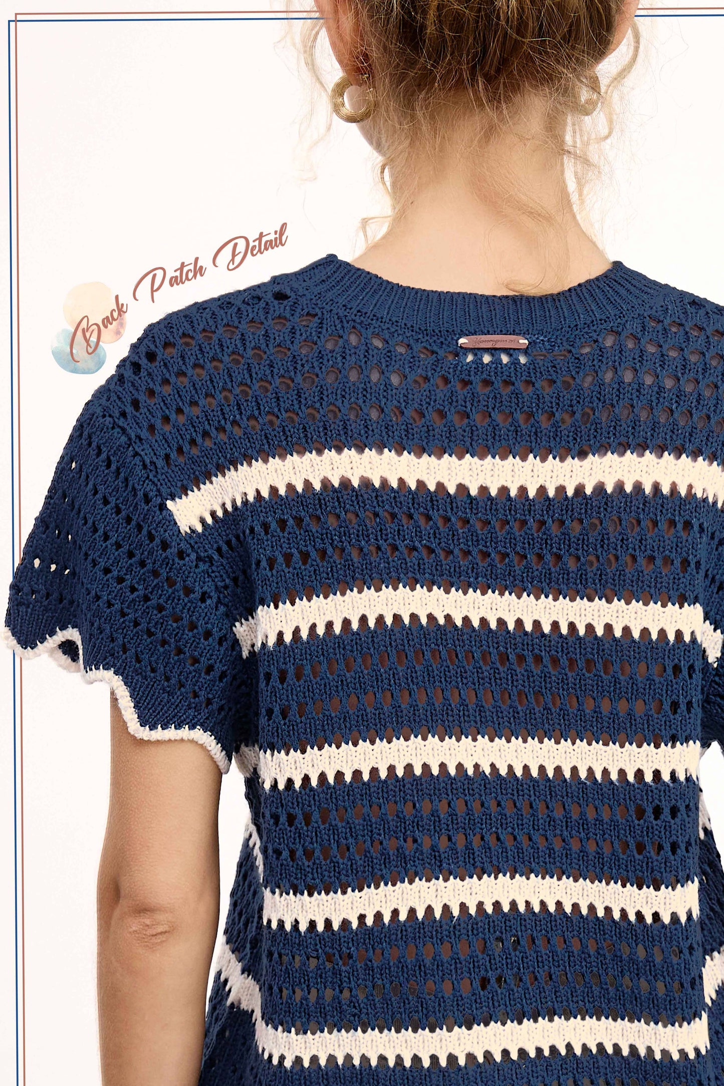 Outerwear Round Neck Scalloped Edge Short Sleeve Sweater MDS3603