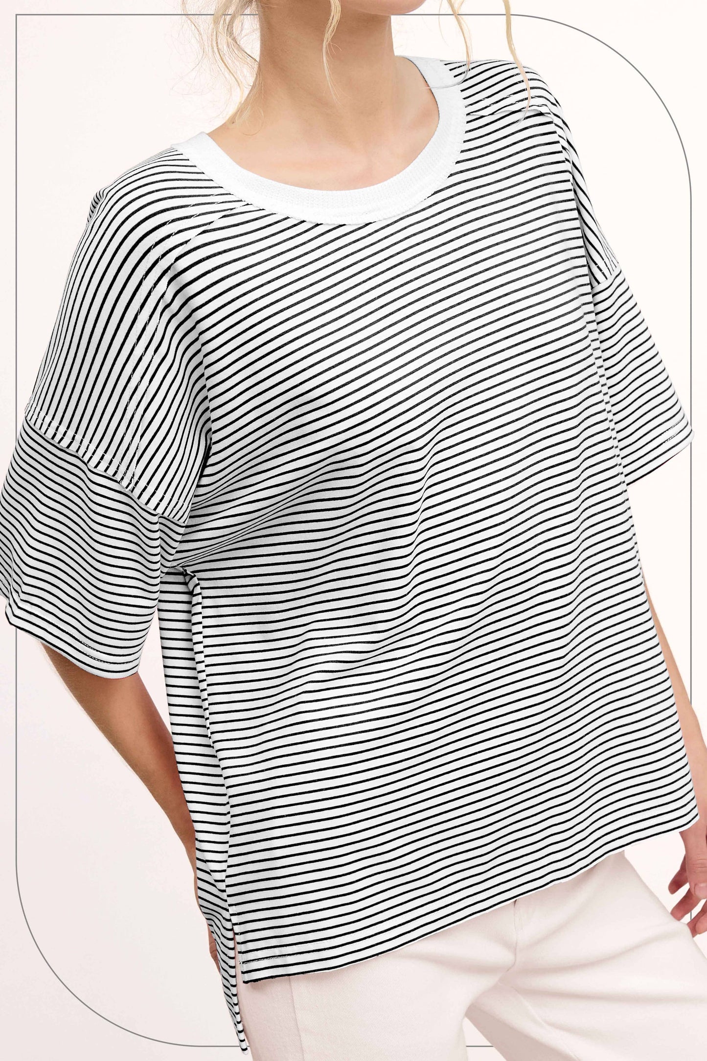 Shirts Women’s Striped Drop Shoulder Short Sleeves HDT7703
