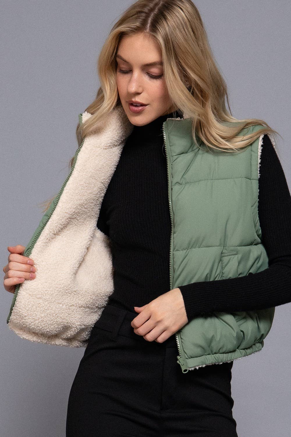 Reversible Fur Padding Vest J14045