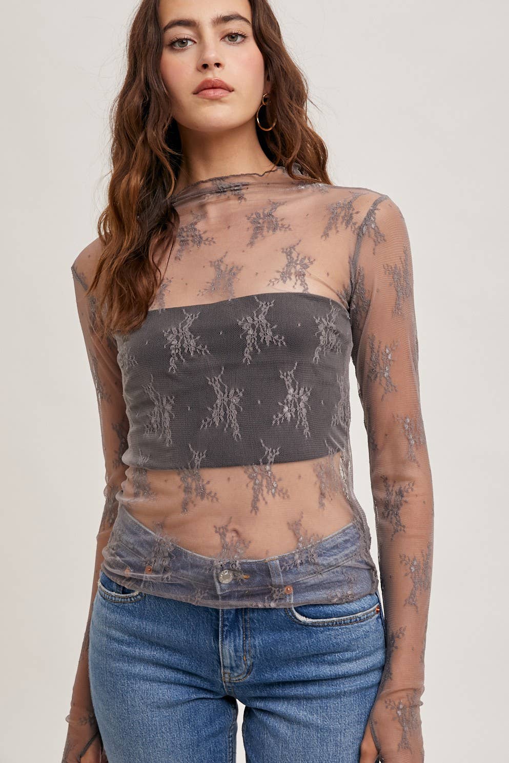 Shirts Women’s Floral Embroidery Lace Mesh Top