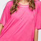 HBT7653 Dyed Fabric Round Neck Batwing Short Sleeve Women’s Shirts